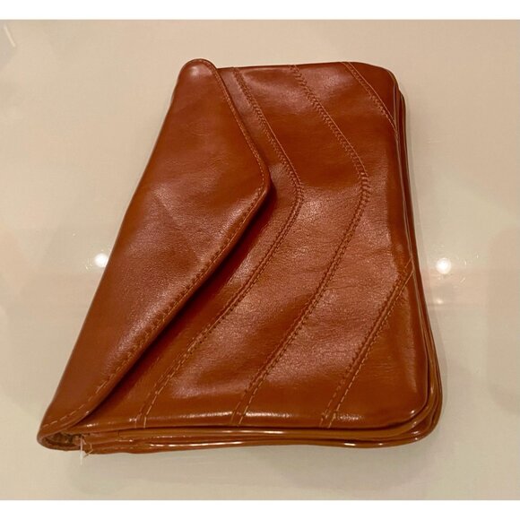 1970s Purse, Orange Brown Clutch, Vegan Leather Purse - Picture 5 of 8